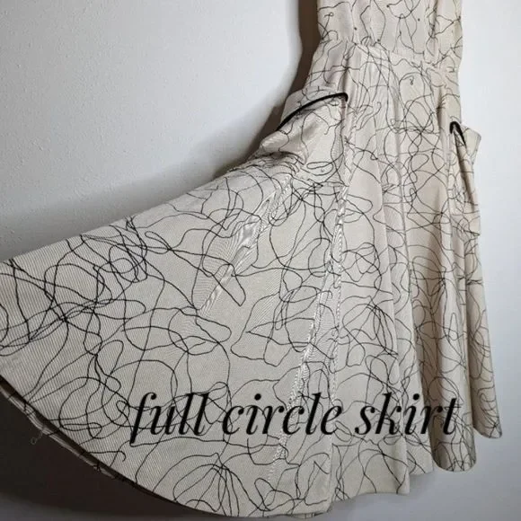 Vintage 50s Party Dress Circle Skirt Side Pockets Hand Sewn Midi - Picture 4 of 16